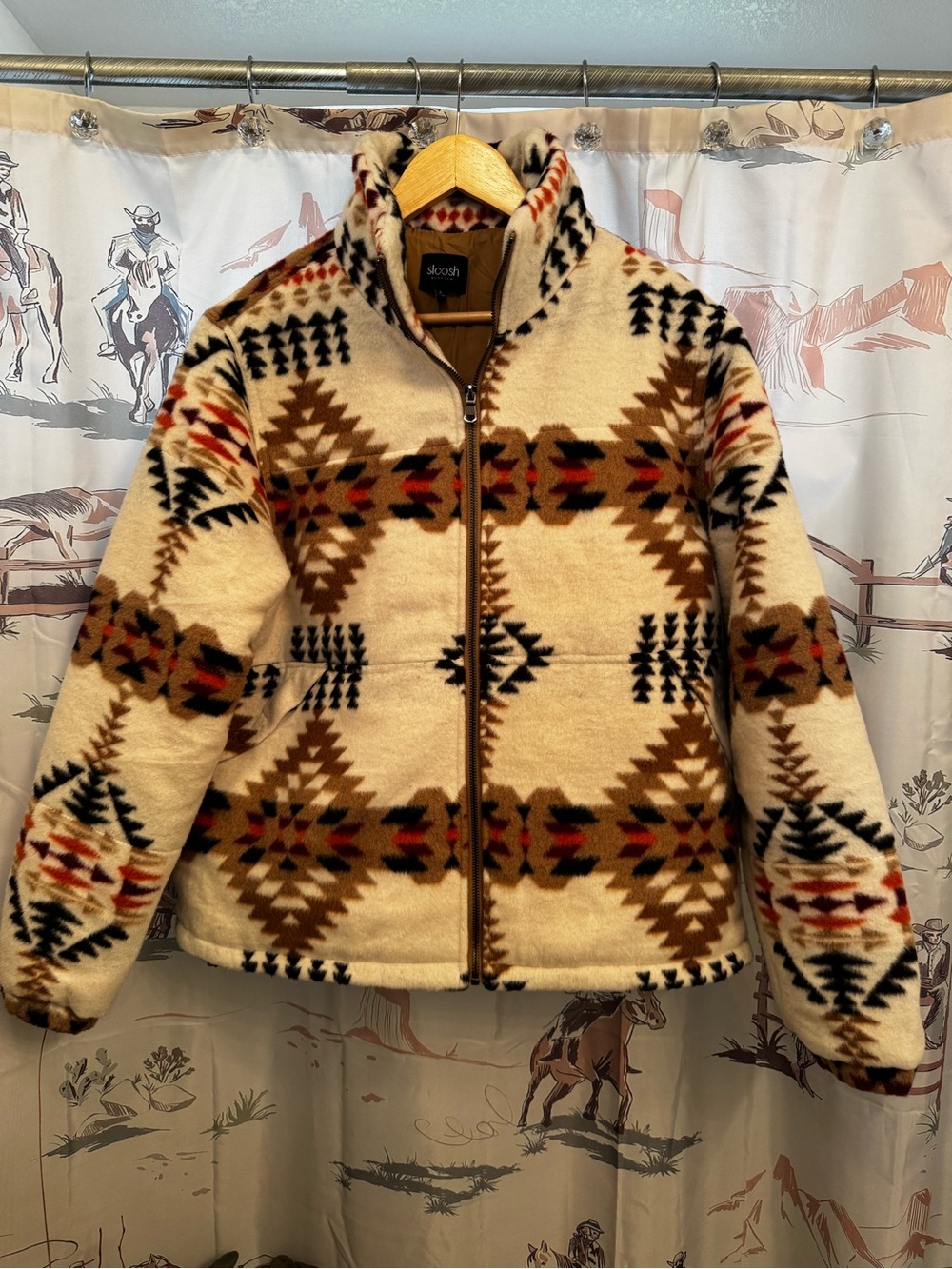 Stoosh Cream Aztec-Pattern Teddy Jacket with Brown & Black Accents